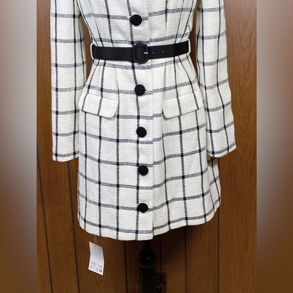 Self-Portrait Checkered Belted Minidress size 8 - Picture 6 of 13